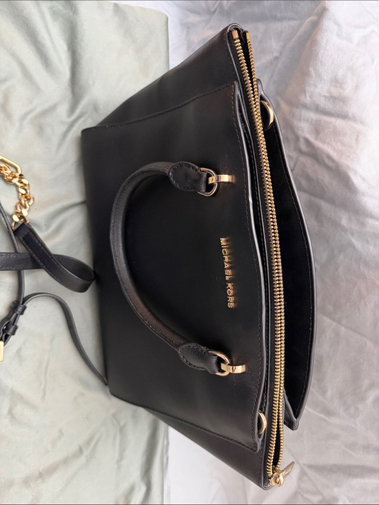 Michael Kors Handbags - MICHAEL KORS Black Leather Satchel with Gold Hardware and Chain Strap